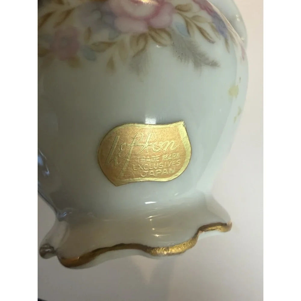 Vintage Lefton China Hand Painted Flowers #6843 Petite Pitcher & Wash Bowl